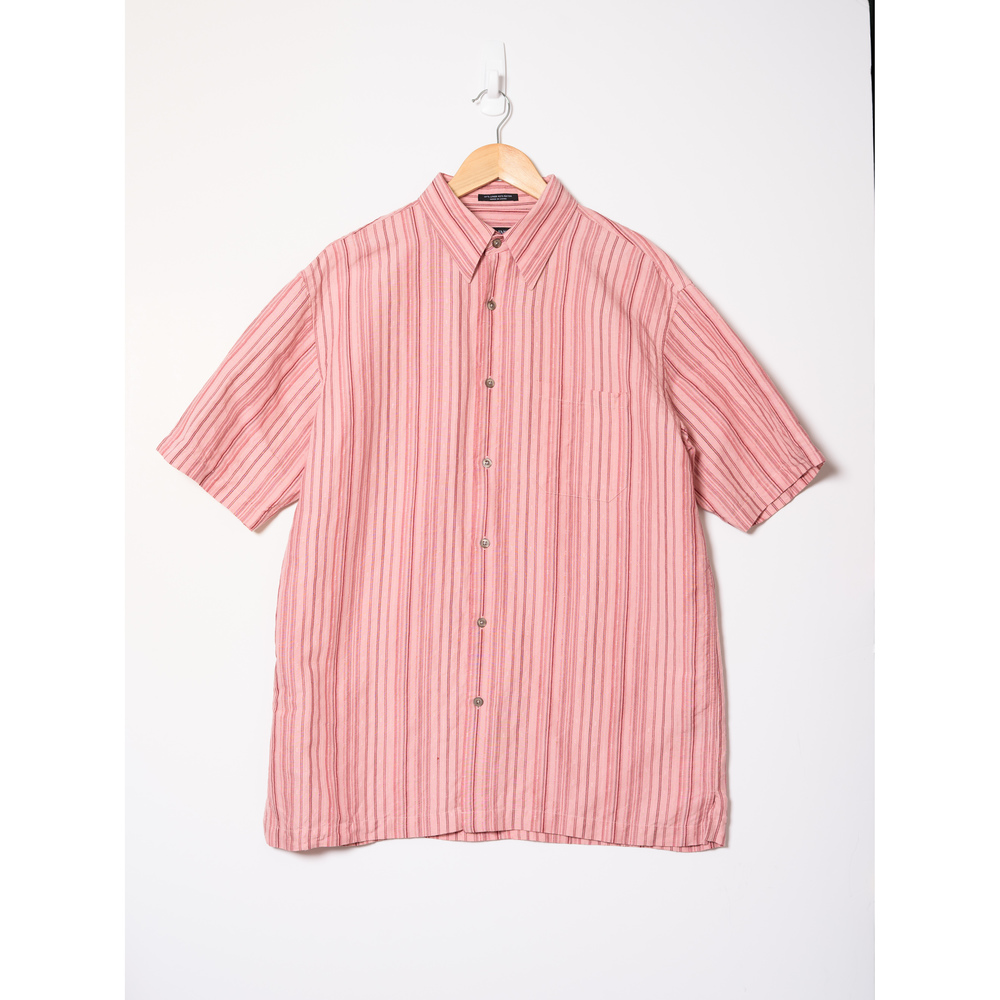 Alfani Size M Linen Blend Short Sleeve Button Down Shirt Pink